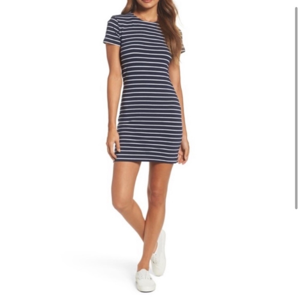 French Connection Knit Striped Body-con Dress Navy Blue White Size Small